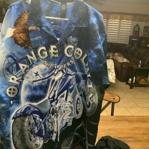 Bowling shirt with motorcycle